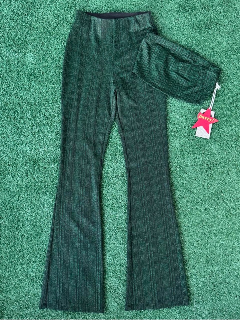 Paperoc Green LurexMetallic Flare Pants & Tube Top Set